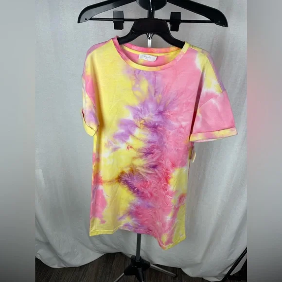 ELODIE TIE DYE CREW NECK T-SHIRT DRESS Size Small NWT - Picture 3 of 17